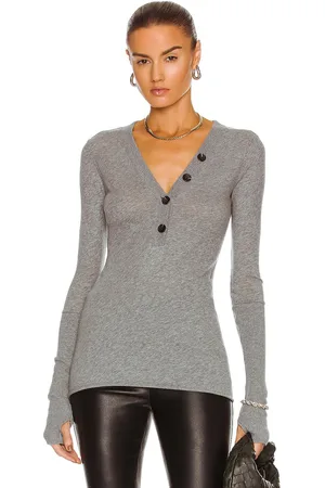 ENZA COSTA Cashmere Long Sleeve Cuffed Henley Top in