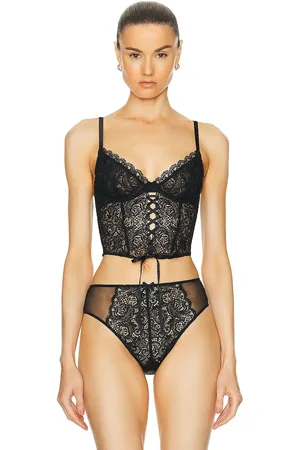 FLEUR DU MAL Grommet Embroidery Lace Up Bustier in