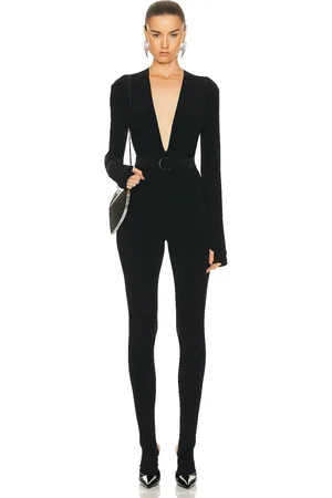 Norma Kamali Long Sleeve Deep V Neck Catsuit in