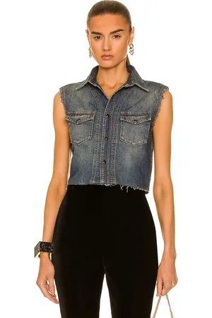 Saint Laurent Cropped Sleeveless Denim Shirt in