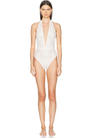 FLEUR DU MAL Charlotte Lace Halter Teddy Bodysuit in