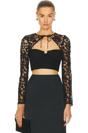 Self-Portrait Lace Tie Neck Crop Top in
