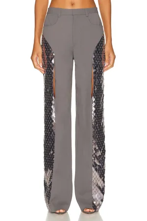 LAPOINTE Metal Embroidery Pebble Crepe Slit Front Pant in