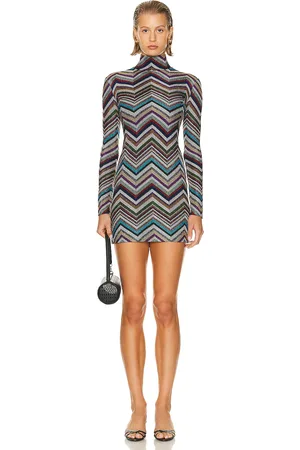 Missoni Long Sleeve Dress In Blue, Red, White, & Nocturnal in Blue Red White & Nocturnal