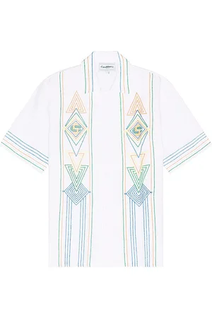 Casablanca Chainstitc Embroidered Graphic Linen Shirt in