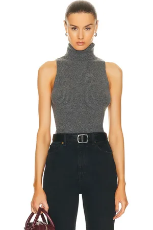 ENZA COSTA Rib Sleeveless Turtleneck Sweater in