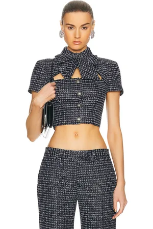 Alessandra Rich Sequin Checked Tweed Cropped Jacket in