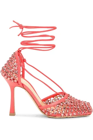 Bottega Veneta Web Sparkle Stretch Lace Up Sandals in