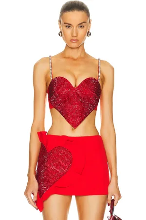 AREA Crystal Trim Heart Top in
