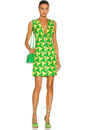 Bottega Veneta Parachute Silk Wavy Triangle Print Dress in