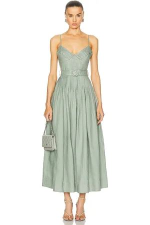 Nicholas Mireille Belted Pintuck Midi Dress in