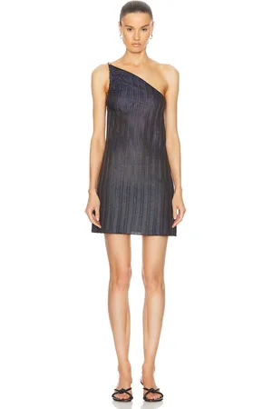 Salvatore Ferragamo One Shoulder Mini Dress in Expresso Cobalt & Light Blue