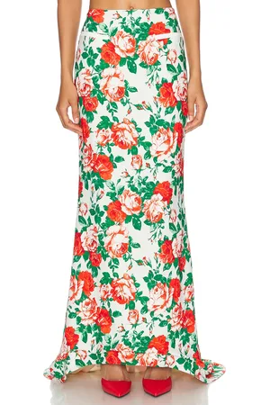 Rowen Rose Sable Printed Low Waist Long Skirt in