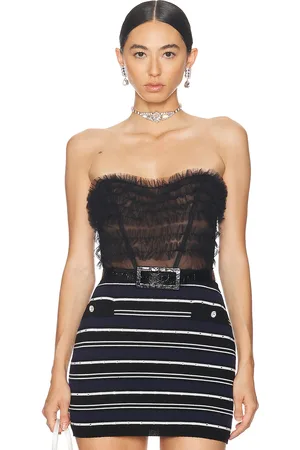 Alessandra Rich Ruched Tulle Bustier Top in