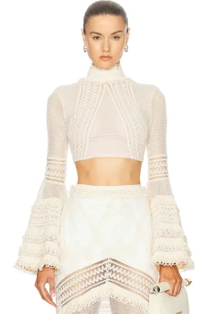 PATBO Woven Bell Sleeve Cropped Top in