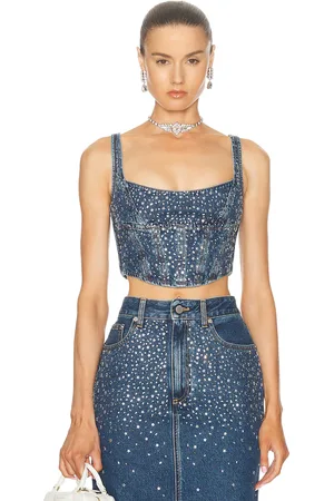 Alessandra Rich Denim Bustier Top in