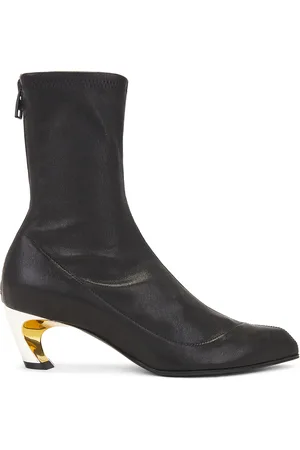 Alexander McQueen Leather Sock Boot in Black Silver & Gold