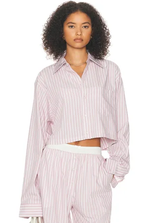 Helsa Wide Stripe Poplin Cropped Shirt in