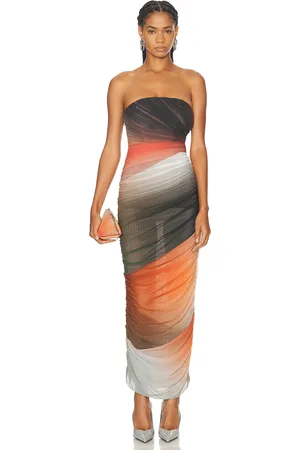 The Attico Strapless Midi Dress in Orange Brown & White Gradient