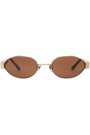 Linda Farrow Sadie Sunglasses in Light Gold Tortoise Shell & Brown
