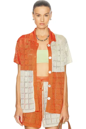 Calle Del Mar For Fwrd Two Tone Short Sleeve Patchwork Shirt in