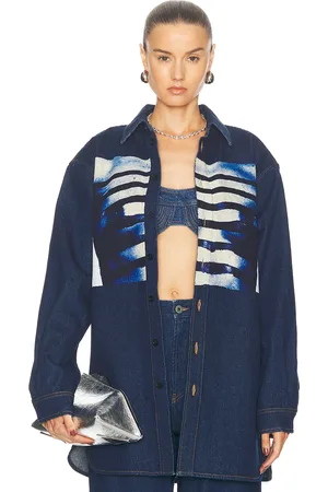 Jean Paul Gaultier Body Mariniere Denim Printed Shirt in Indigo Light Blue & Black