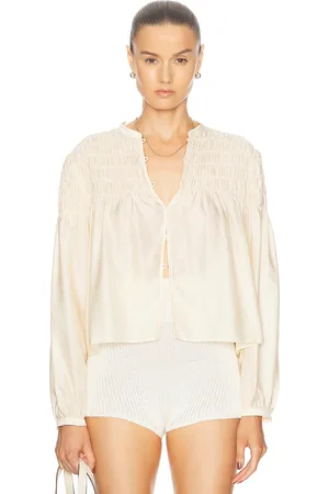 Frame Smocked Collarless Blouse in
