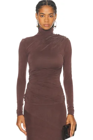 Atlein Mock Neck Long Sleeved Ruched Top in