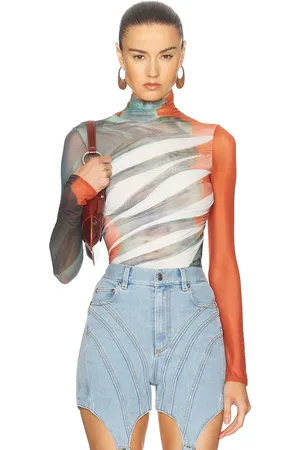 MUGLER Mesh Long Sleeve Top in