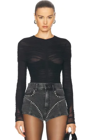 MUGLER Mesh Long Sleeve Bodysuit in