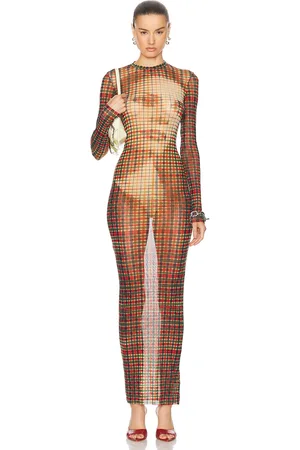Jean Paul Gaultier Tartan Face Long Dress in Sepia Yellow Blue & Red