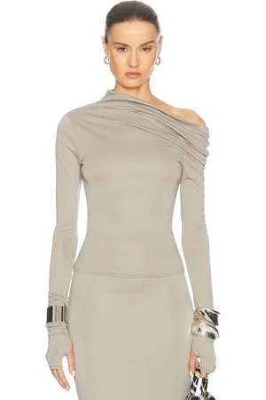 Helsa Matte Jersey Drape Shoulder Top in