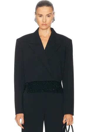Mach & Mach Crystal Fringe Cropped Blazer in