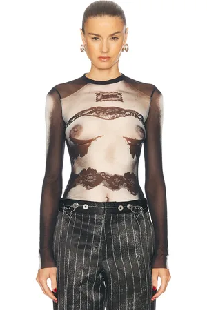 Jean Paul Gaultier Body Lace Mariniere Long Sleeve Top in Black Grey & White