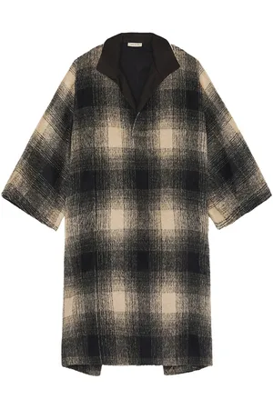 FEAR OF GOD Alpaca Wool Polo Collar Poncho in Black/Cream