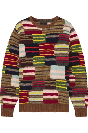 Beams Crew Hand Knit Patchwork Sweater in