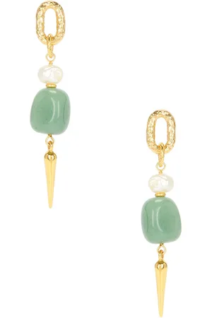 BEN-AMUN Huggie Dangle Earrings in Gold Pearl & Green
