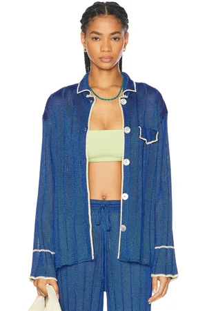 Calle Del Mar Wide Rib Long Sleeve Pajama Shirt in