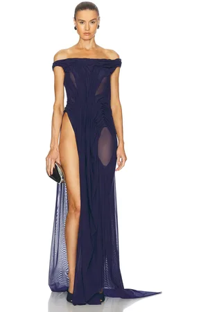 DI PETSA Wetlook Off Shoulder Long Dress in