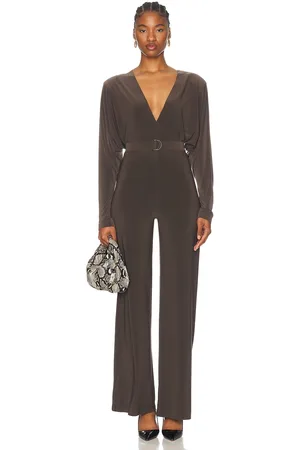 Norma Kamali Dolman V Neck Shoulder Pad Jumpsuit in