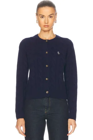 Sporty & Rich Cable Knit Cashmere Cardigan in