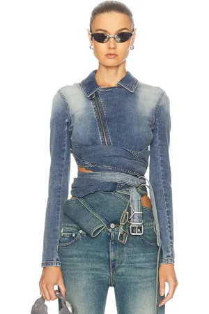 Y / PROJECT Wrap Fitted Denim Jacket in