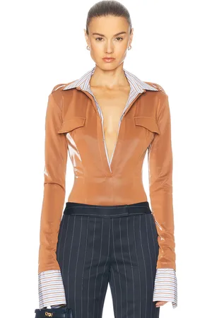LAQUAN SMITH Long Sleeve Button Down Bodysuit With Poplin Dickie in