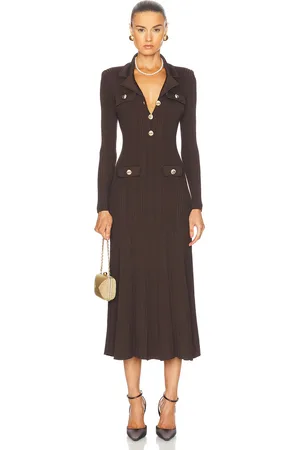 Self-Portrait Viscose Rib Knit Midi Dress in