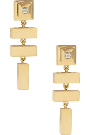 Azlee Scattered Gold Bar & Carre Diamond Staircase Earrings in