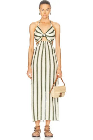 JOHANNA ORTIZ Los Siete Mares Ankle Dress in Swim Tie Dye Lines Ecru & Green