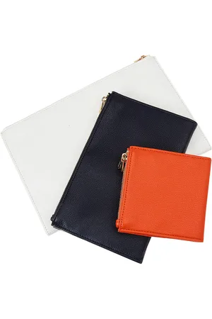 Wolf Maria Set Of 3 Zip Pouches in Navy Tangerine & White