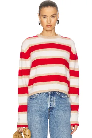 Guest In Residence Grizzly Stripe Crew Sweater in Dune True Red & Cream