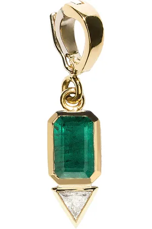 Azlee Emerald & Trillion Diamond Charm in 18k Yellow Gold Emerald & Diamond