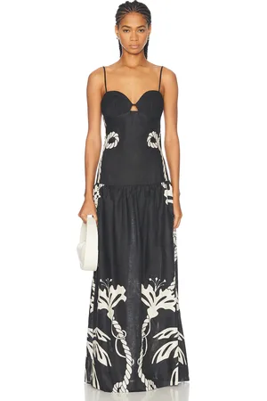 JOHANNA ORTIZ Enlightened Sailor Maxi Dress in Tropical Catch Ecru & Black